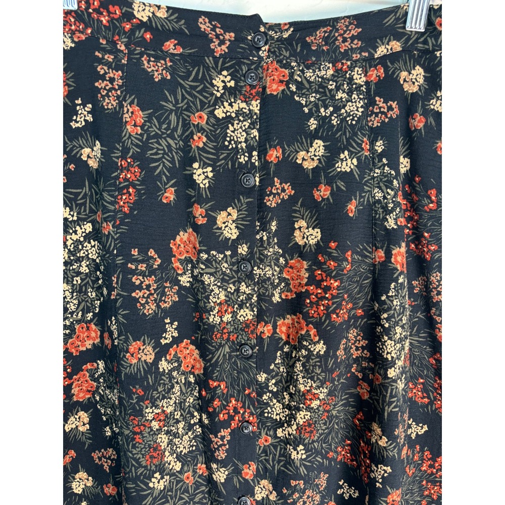 Toad&Co Manzana Skirt Black Floral Organic Cotton Midi Button Front XS 2290 - Picture 2 of 6